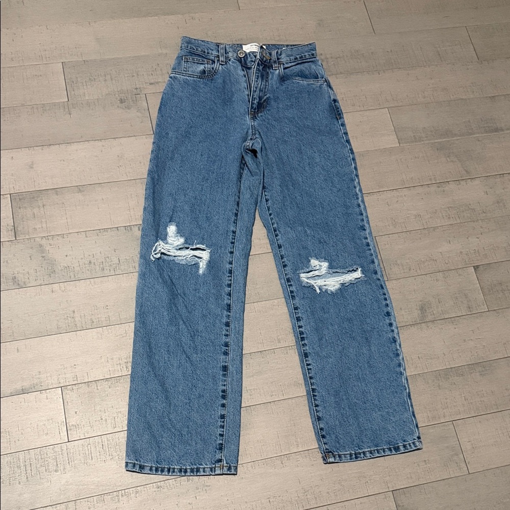 Cotton On Distressed Straight-Leg Jeans - Medium Blue